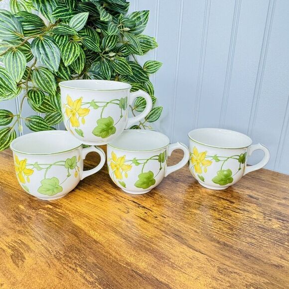 4 Villeroy & Boch Yellow Geranium Flat Cups Only No Saucers Made in Germany - Picture 1 of 9